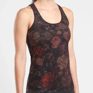 Athleta Antoinette Scoop Neck Fitted Floral Tank Top Black Pink Size XS